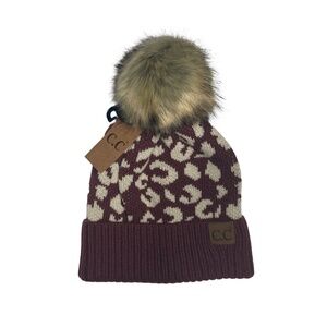 C.C Leopard Monaco Pattern Beanie Hat With Pom